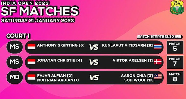 Link nonton RCTI Semifinal India Open 2023 hari Ini, terdapat 3 wakil Indonesia tanding