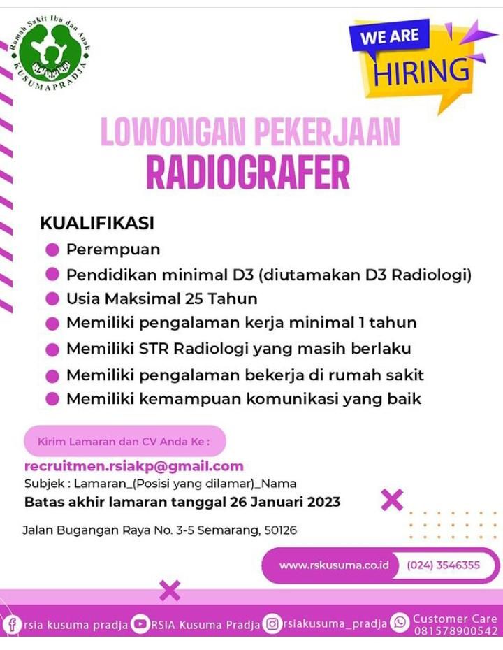 Loker RSIA Kusuma Pradja Januari 2023, Membutuhkan Tenaga Radiografer