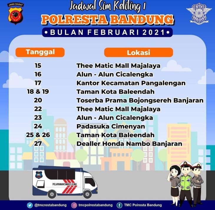Jadwal pelayanan perpanjang masa berlaku SIM Polresta Bandung.