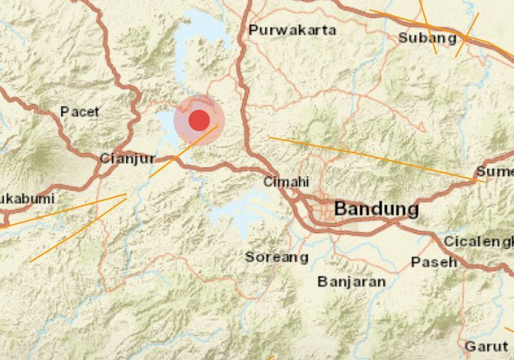 Titik gempa bumi berada di Kabupaten Purwakarta