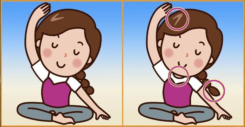 Jawaban tes IQ dalam menemukan perbedaan gambar guru yoga. 