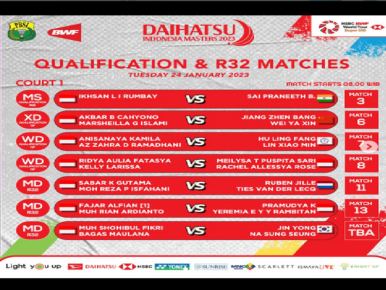 Tangkap Layar Instagram/@badminton.ina – Berikut jadwal turnamen bulu tangkis Indonesia Masters 2023 hari ini, Selasa 24 Januari 2023, akan hadir Fajar dan Rian di babak pertama.
