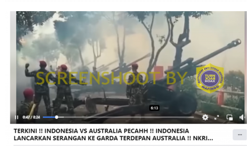 Video unggahan yang menyebutkan pecahnya perang Indonesia VS Australia