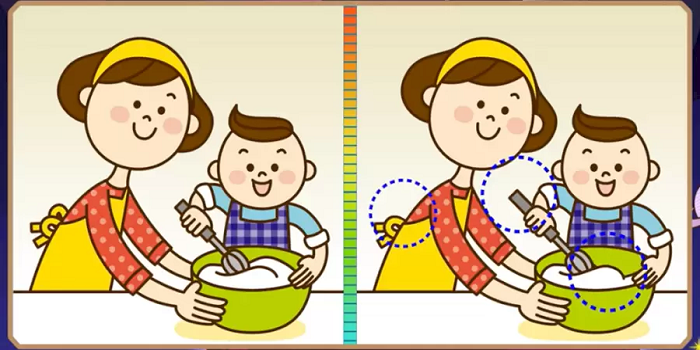 Letak perbedaan pada gambar ibu dan anak di tes fokus.