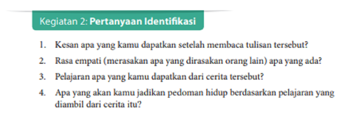  Kunci Jawaban Bahasa Indonesia Kelas 9 Halaman 151, Kegiatan 2 Pertanyaan 4 Buah Soal Pertanyaan Identifikasi