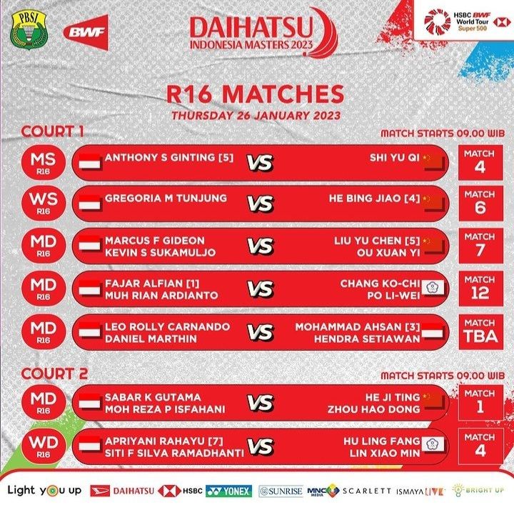 Ilustrasi - jadwal dan link live streaming badminton Indonesia Master 2023 hari ini, Kamis 26 Januari 2023, nonton siaran langsung babak 16 besar di iNews TV dan MNCTV.