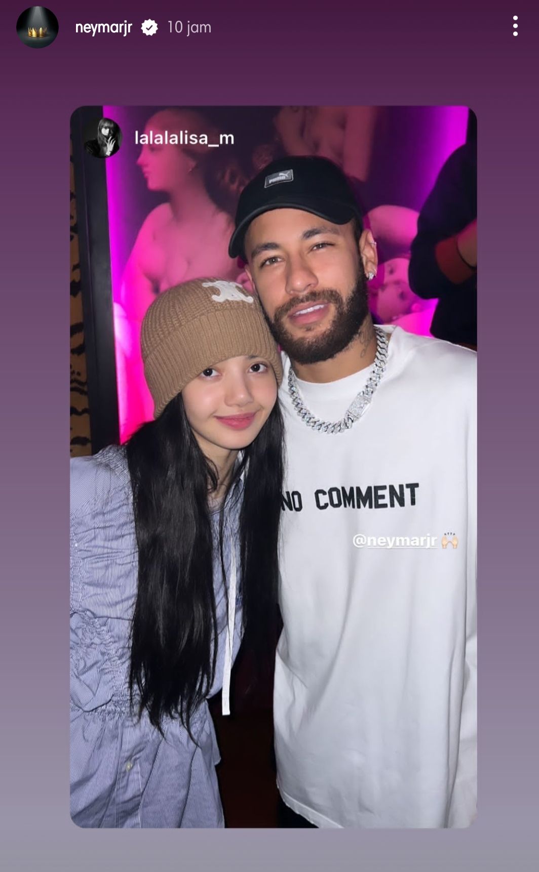 Neymar membagikan ulang Instagram Story Lisa BLACKPINK.