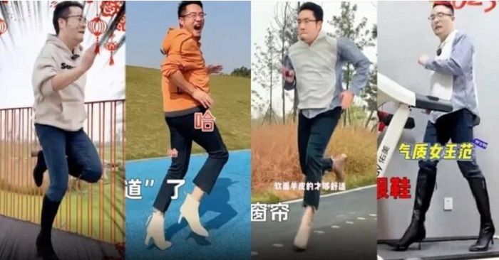 Pria China menjadi model high heel.*  