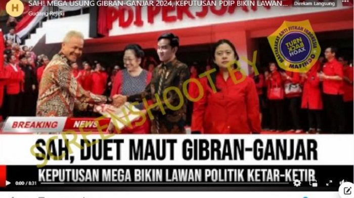 HOAKS - Sebuah video di YouTube menyebut jika Megawati resmi mengusung Gibran-Ganjar di Pemilu 2024 mendatang.*