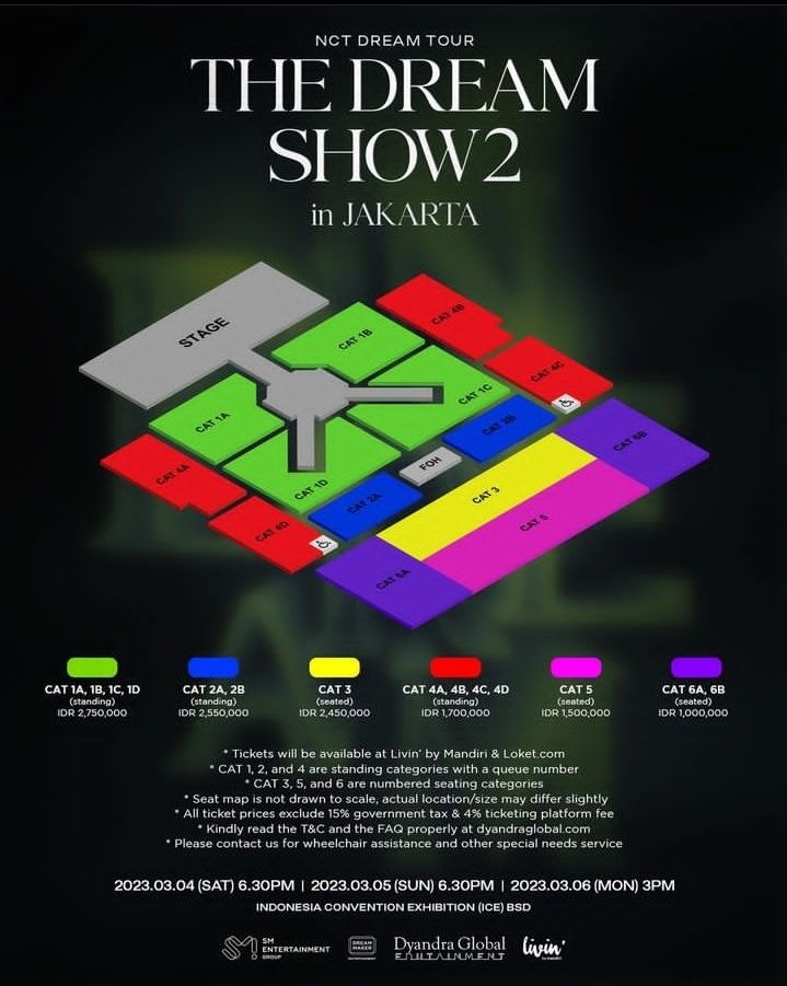 Price list dan seatmap konser NCT Dream "THE DREAM SHOW 2 : In A Dream"./Tangkapan layar Instagram @dyandraglobal