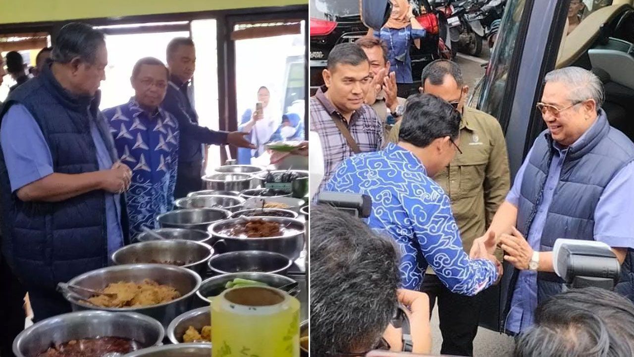 Presiden RI ke-6, Susilo Bambang Yudhoyono (SBY) menikmati kuliner Nasi Jamblang Cirebon, Ibu Nur.*