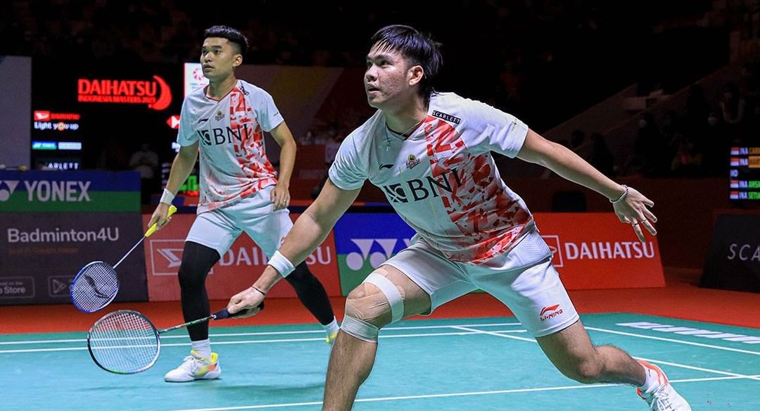 Ganda Putra Indonesia Leo Rolly Carnando/Daniel Marthin bermain di  final Indonesia Master 2023 .*