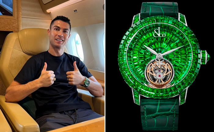 Kolase foto Ronaldo dan arloji Caviar Tourbillon Tsavorites.