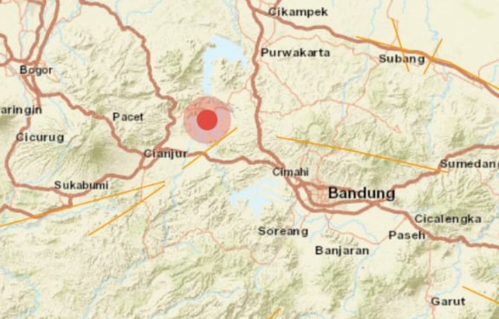 Titik gempa bumi berada di Kabupaten Cianjur