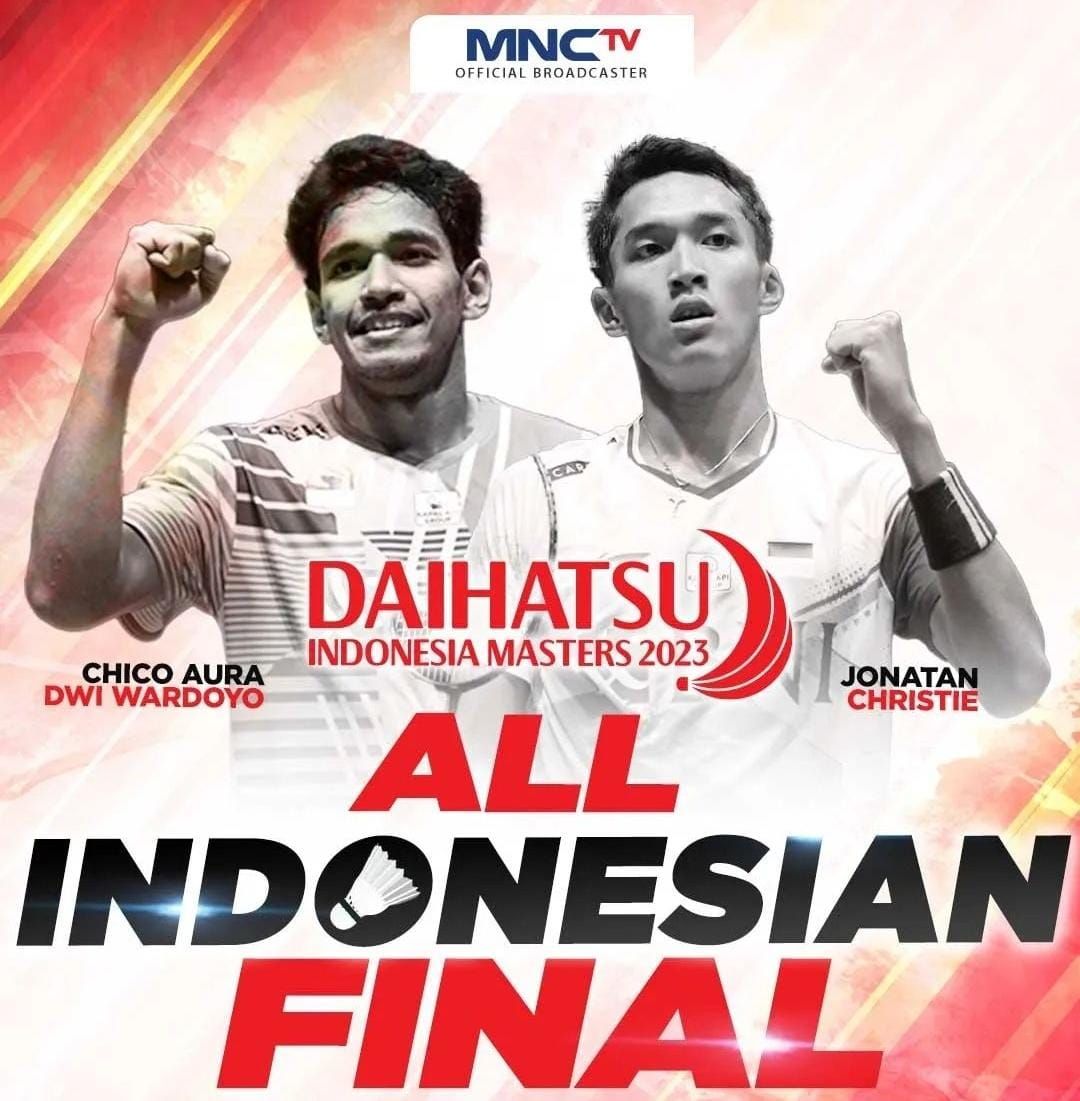 Jadwal badminton final Indonesia Masters 2023 hari ini, Minggu, 29 Januari,  Jonatan Christie vs Chico Aura live di MNCTV dan link streaming.