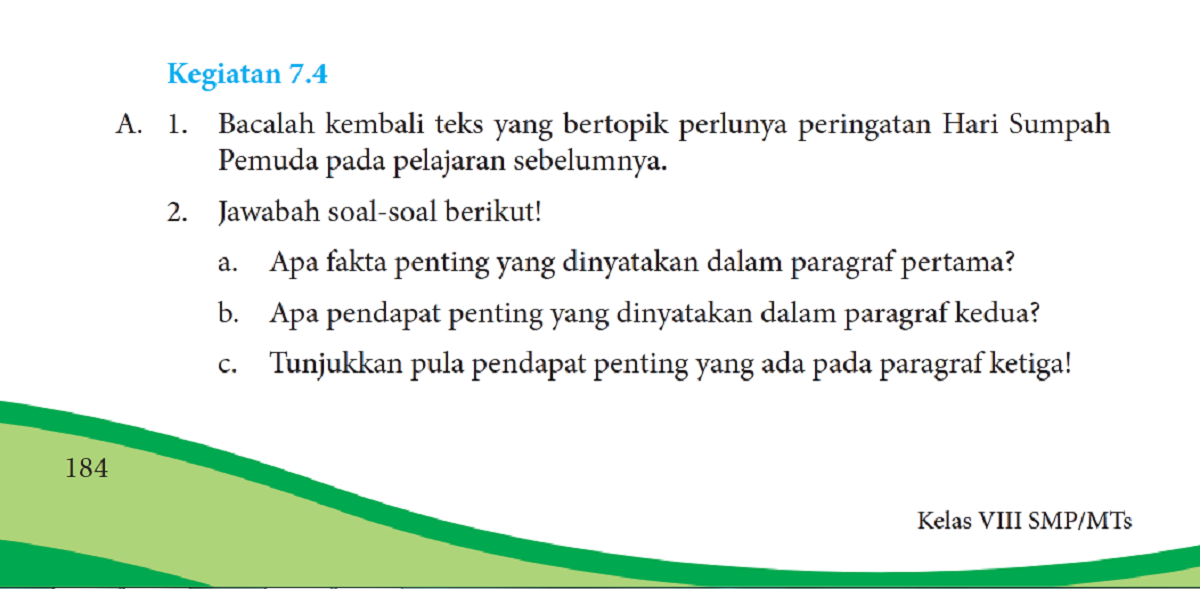 Kunci Jawaban Bahasa Indonesia Kelas 8 SMP Halaman 184 185, Kegiatan 7.4 Bahasan Fakta Penting Sumpah Pemuda
