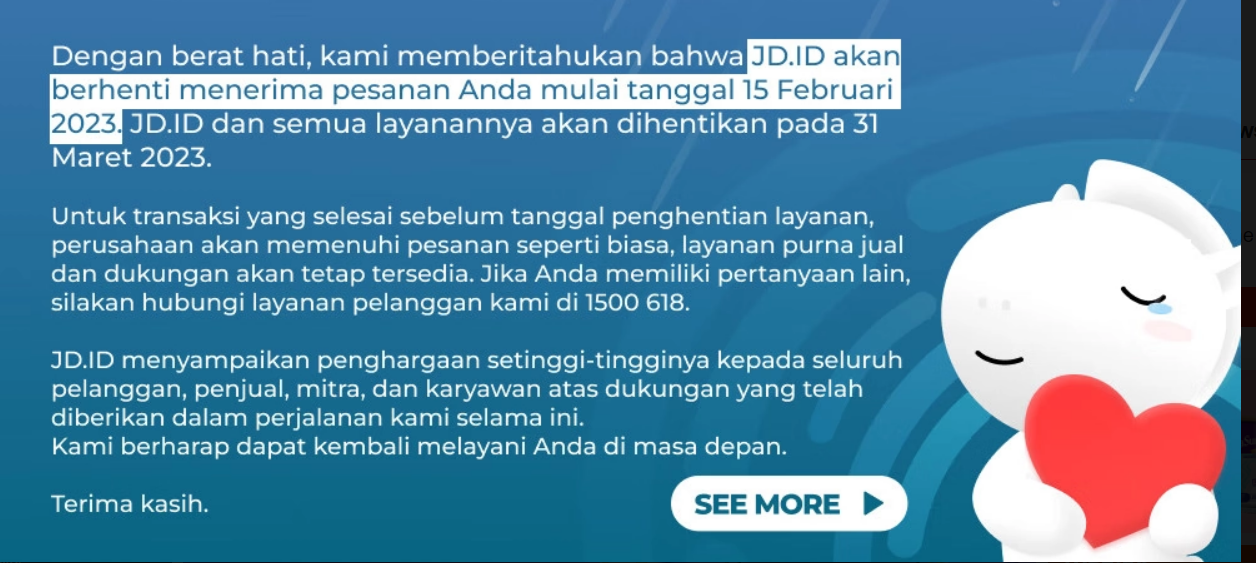 Pengumuman JD ID Berhenti Beroperasi