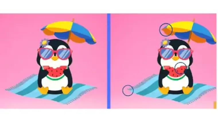 Jawaban tes IQ dalam menemukan perbedaan gambar penguin.