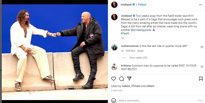 Vin Diesel akhirnya membagikan tampikan pertama sosok penjahat yang ada di film Fast X, diperankan Jason Momoa.*