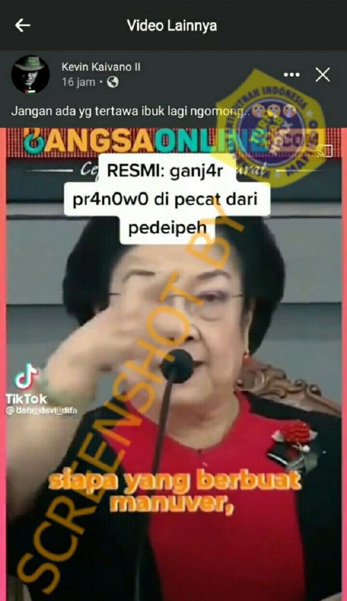 HOAKS - Beredar sebuah video TikTok di Facebook yang menyebut jika Ganjar Pranowo dikabarkan telah dipecat oleh PDIP.*