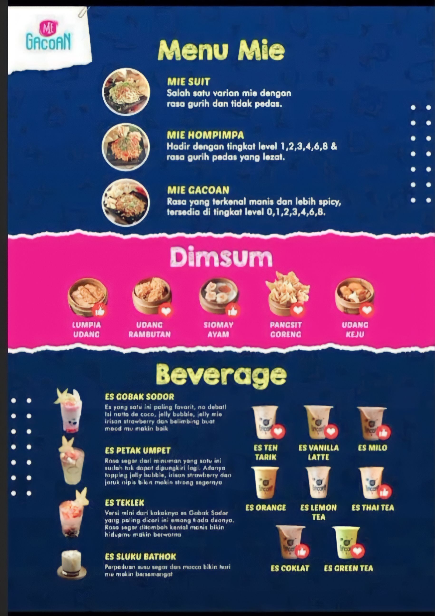 Daftar menu makanan dan minuman Mie Gacoan terbaru.