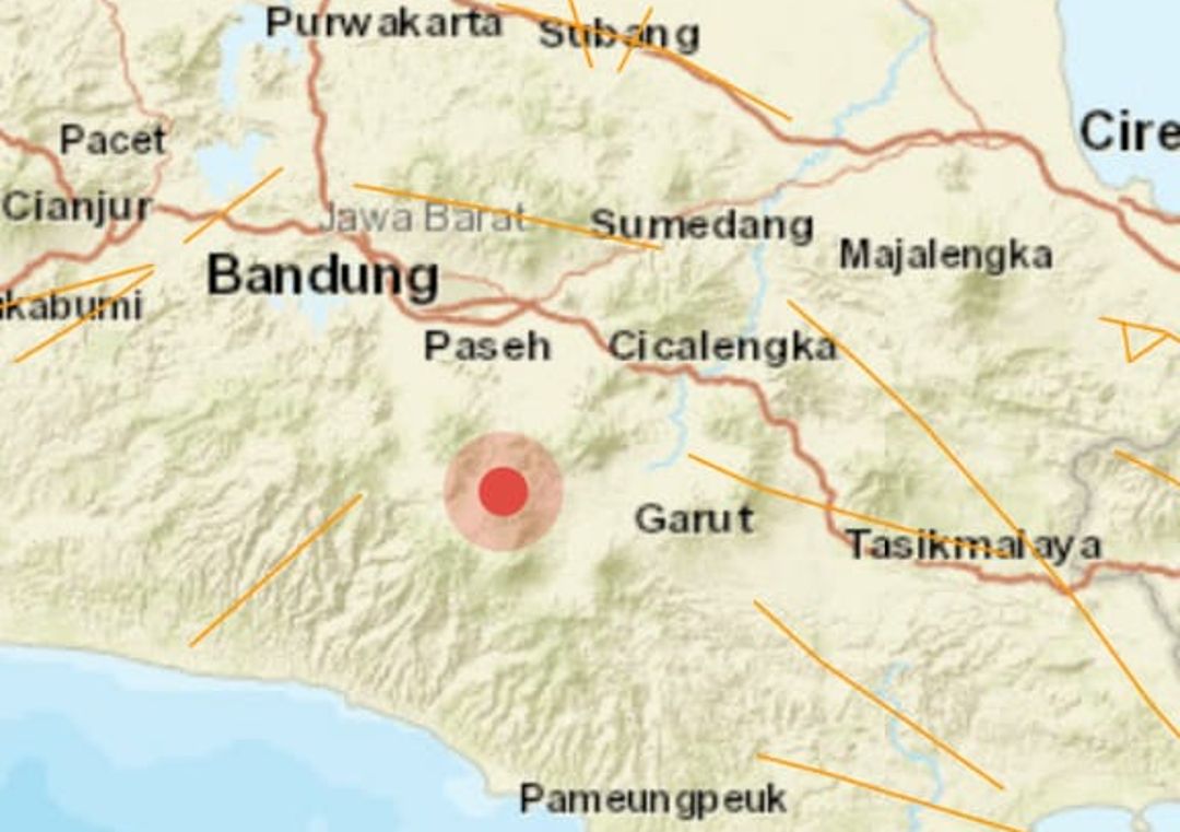 Titik gempa bumi berada di Kabupaten Garut, Jawa Barat