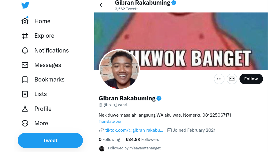 Foto profil Gibran di Twitter yang viral