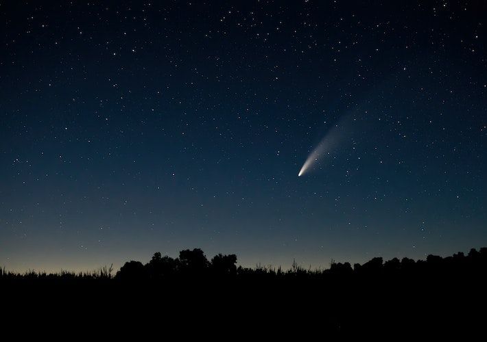 Ilustrasi - Komet dan siluet pohon, Komet langka ZTF akan melintasi langit Indonesia malam ini Rabu, 1 Februari 2023, begini cara, waktu, dan tempat terbaik untuk melihatnya.