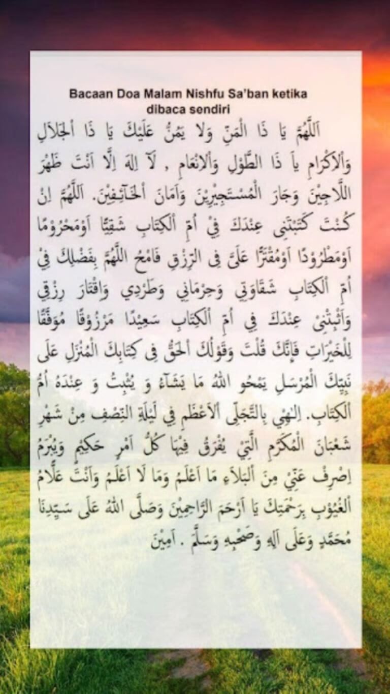 Bacaan Doa Malam Nisfu Sya'ban Arab Latin Ketika Dibaca Sendiri Beserta Artinya, Untuk Diamalkan