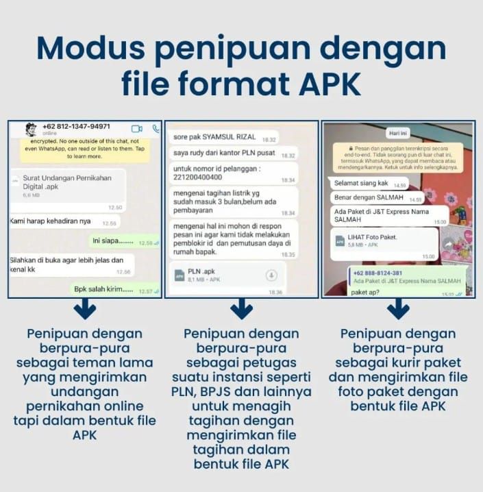 modus penipuan APK dengan mengirim file lewat whats app, harus hati hati