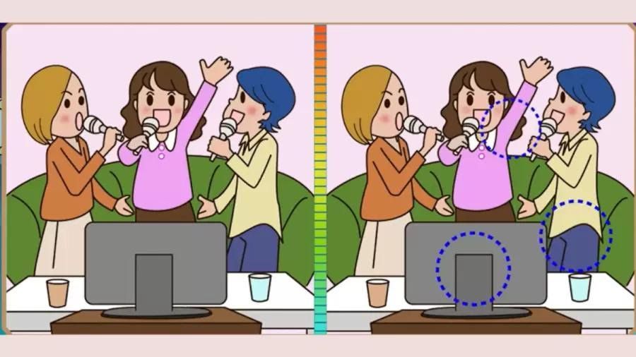 Jawaban tes IQ dalam menemukan perbedaan gambar remaja yang sedang  karaoke. 