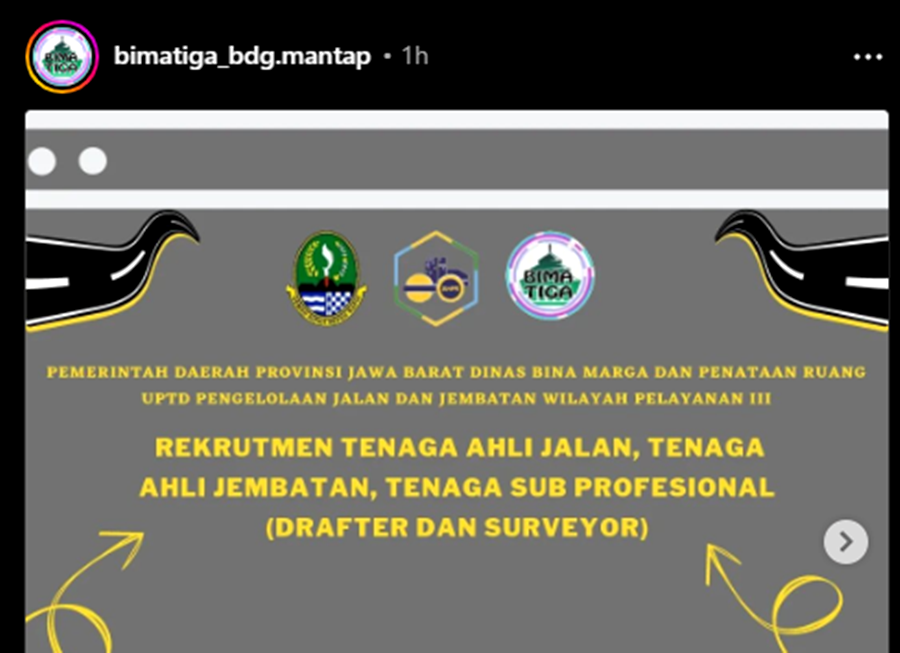 pengumuman rekruitmen alias lowongan di Dinas Bina Marga dan Penataan Ruang Provinsi Jawa Barat untuk Februari 2023