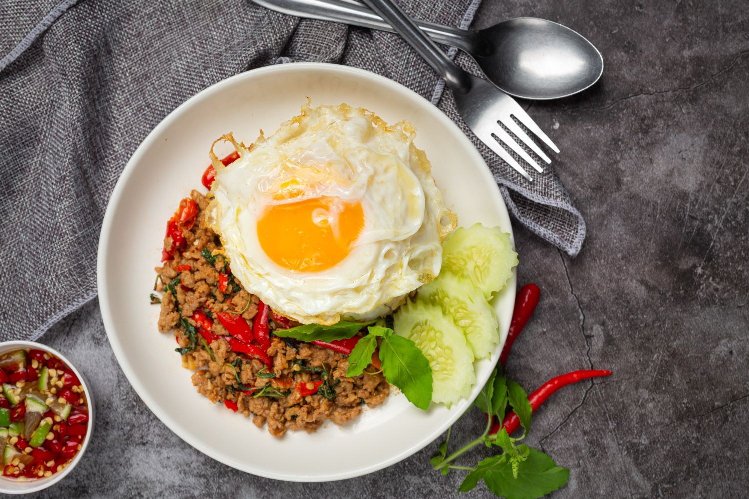 Cara membuat nasi goreng sederhana dengan topping telur mata sapi dan irisan timun