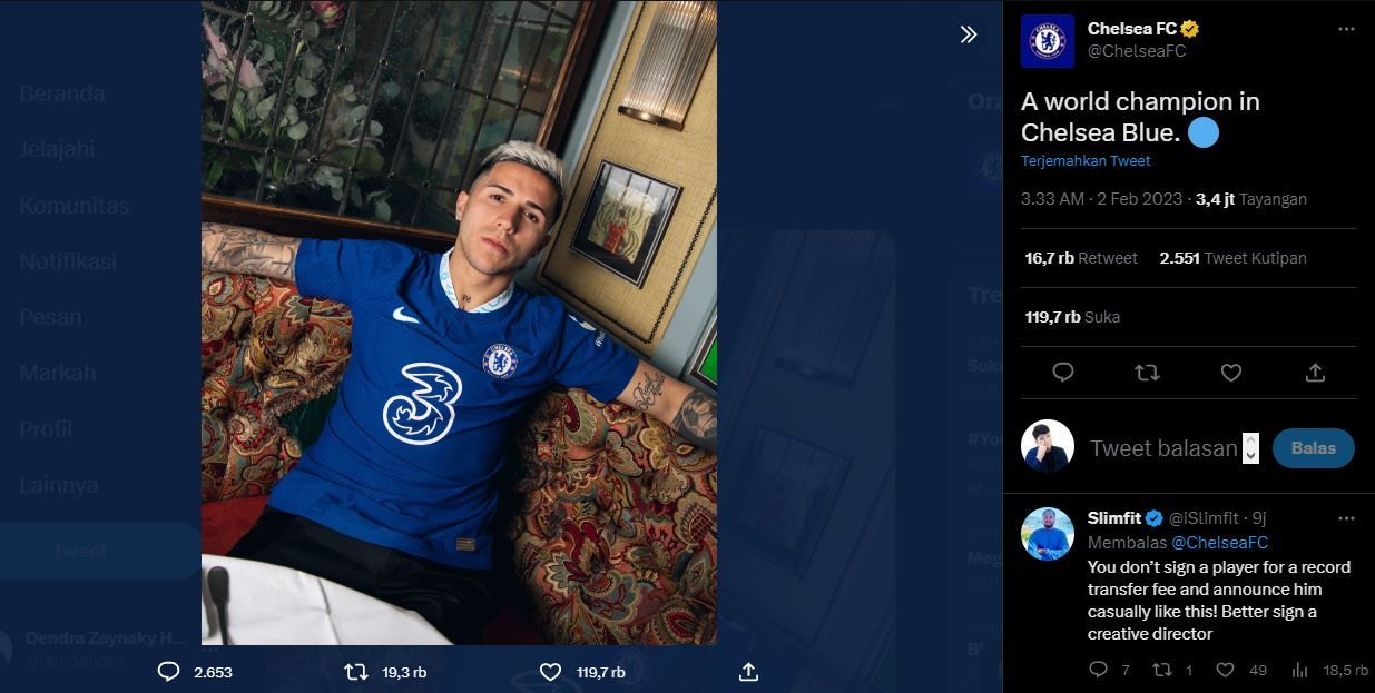 tangkapan layar akun twitter resmi Chelsea @ChelseaFC