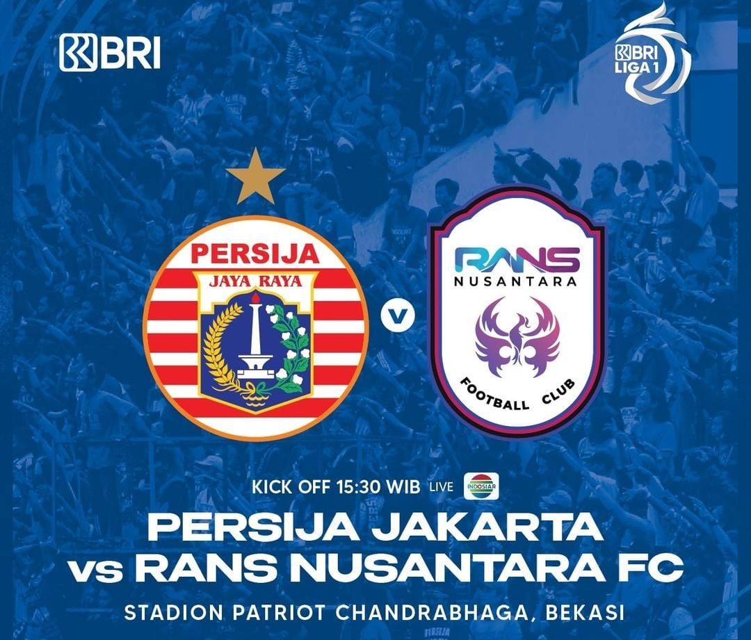 Link live streaming TV online Persija vs RANS Nusantara FC hari ini, nonton siaran langsung BRI Liga 1 di Indosiar pukul 15.00 WIB.