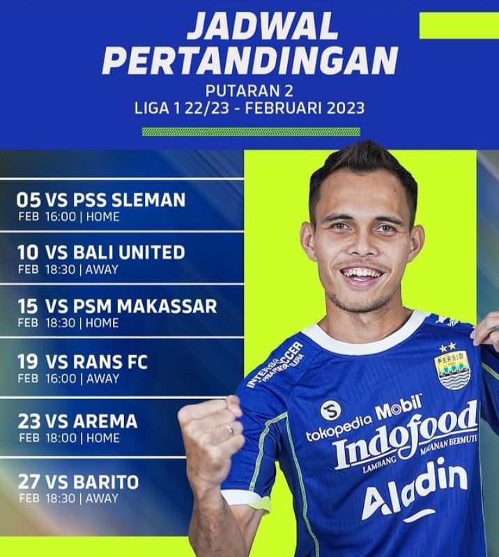 Jadwal Pertandingan Persib Bandung pada Putaran kedua Liga 1 2022/2023 di bulan Februari 2023