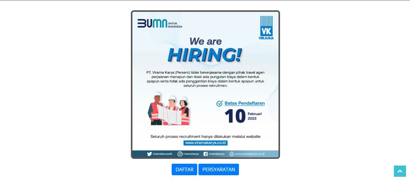 Info loker perusahaan BUMN Konsultan Konstruksi  PT Virama Karya Persero membuka lowongan kerja lulusan sarjana teknik
