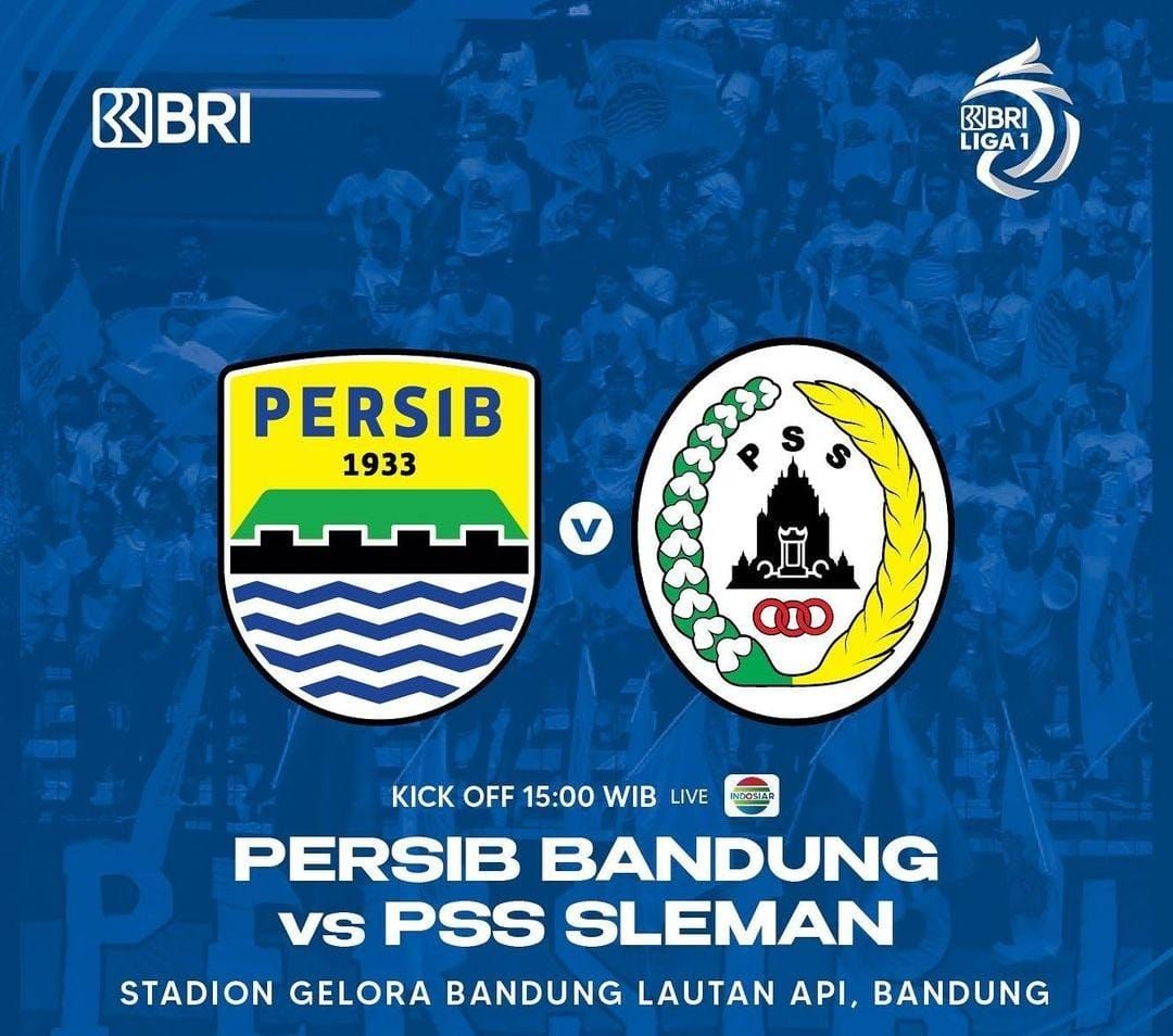 Link live streaming siaran langsung Persib Bandung vs PSS Sleman BRI Liga 1 di Indosiar jam berapa dan prediksi susunan pemain. 