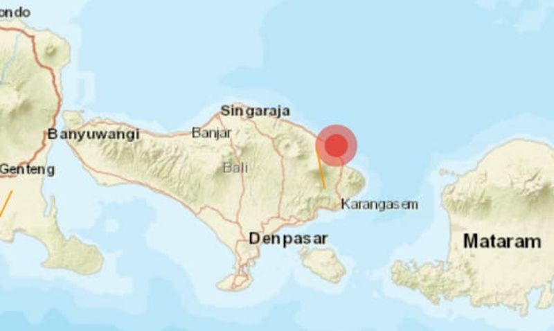 Titik gempa bumi berada di Karangasem, Bali
