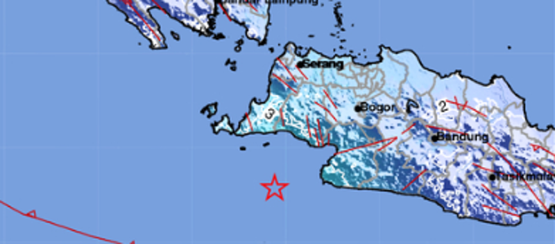 Titik gempa bumi berada di Muarabinuangeun, Banten