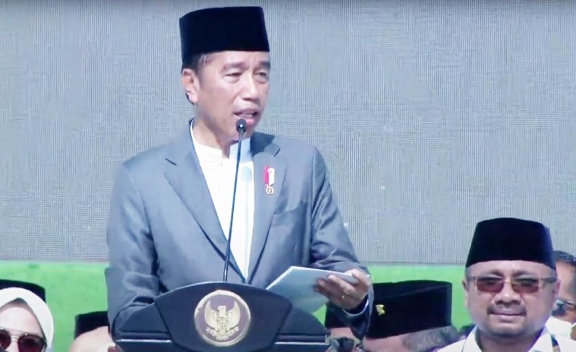 Presiden Jokowi saat menghadiri Resepsi Puncak Satu Abad Nahdlatul Ulama di Gelora Delta Sidoarjo, Jawa Timur. 