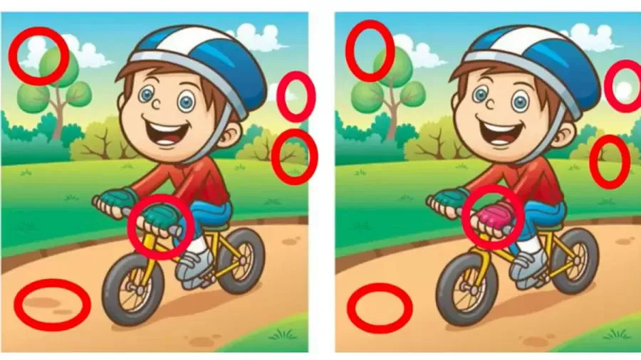 Letak lima perbedaan pada anak yang bermain sepeda.*