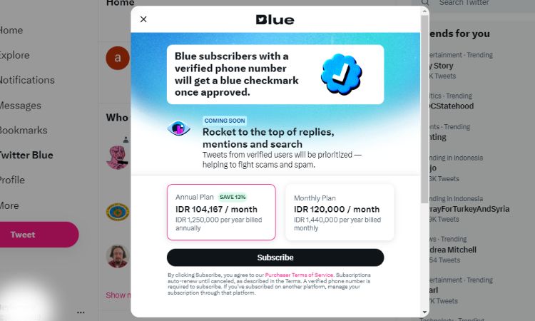 Tarif Berlangganan Twitter Blue di Indonesia