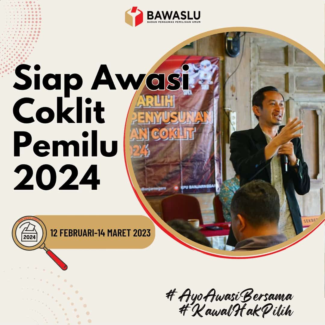 Endro Wibowo Aji, Komisioner Bawaslu Banjarnegara memasang Twibbon Siap Awasli Coklit Pemilu 2024