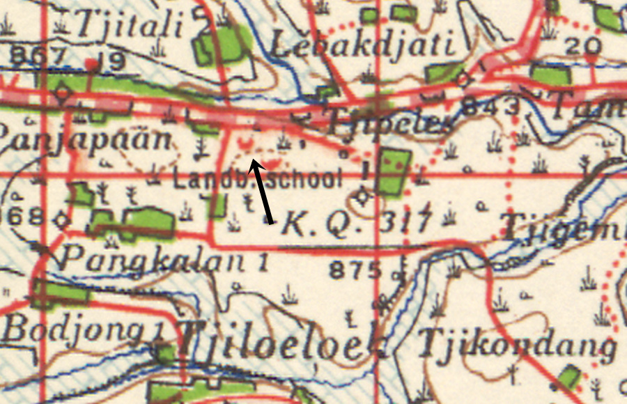 Peta tahun 1920, lokasi kuburan di Kampung Pangkalan dekat kampus Unwim Tanjungsari, Sumedang. 