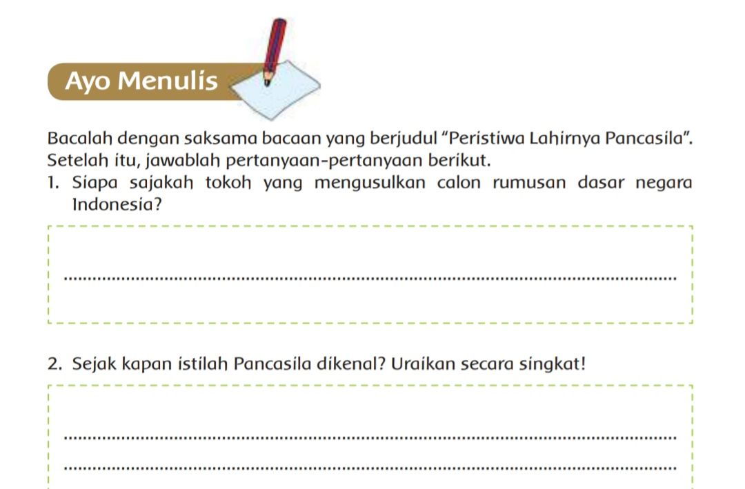 Ilustrasi - Kunci jawaban Tema 7 kelas 5 SD MI halaman 176 177 nomor 1 - 6, tokoh yang mengusulkan calon rumusan dasar negara Indonesia, Pancasila. 