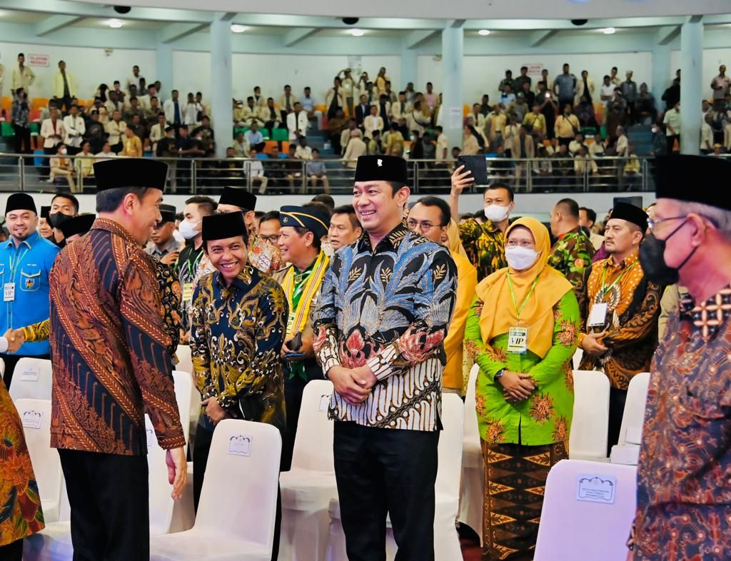 Presiden dalam sambutannya saat membuka secara resmi Muktamar ke-XVIII Pengurus Pusat (PP) Pemuda Muhammadiyah yang digelar pada Rabu, 23 Februari 2023, di Balikpapan Sport and Convention Center, Kota Balikpapan, Provinsi Kalimantan Timur.