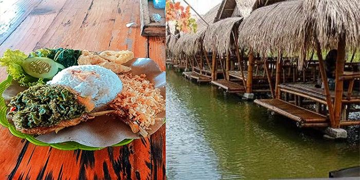 Gubug Makan Apung Suramadu, spot wisata kuliner syahdu di persawahan yang Instagrammable. Tempat ini menawarkan sensasi makan di atas gubug bambu dengan atap jerami