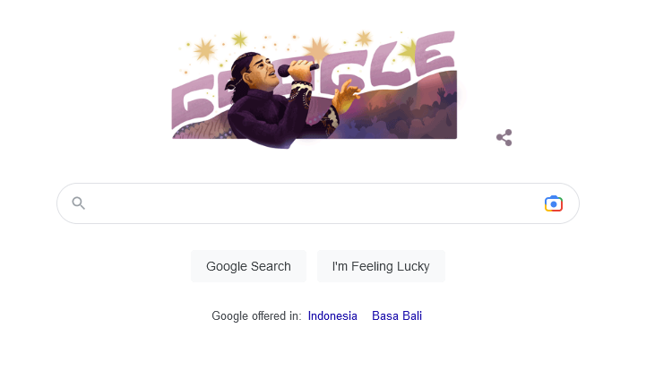 Ikon Google Doodle diwarnai sosok mendiang Didi Kempot hari ini, Minggu, 26 Februari 2023.