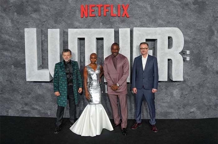 Andy Serkis, Cynthia Erivo, Idris Elba, dan Jamie Payne menghadiri pemutaran perdana film "Luther: The Fallen Sun", di London, Inggris, 1 Maret 2023.